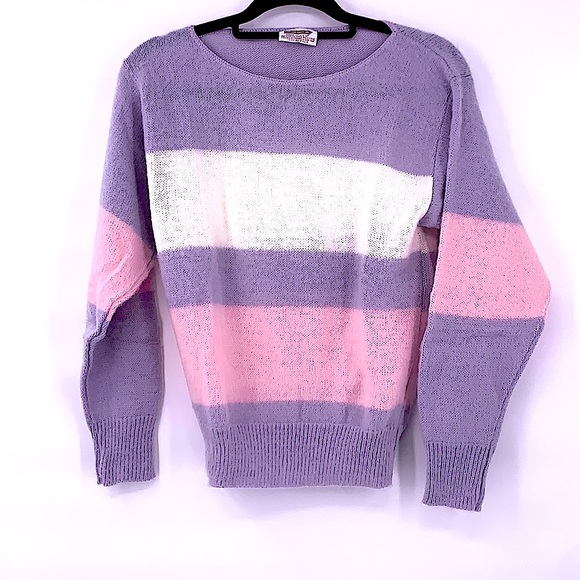 Vintage Sweaters - Vintage acrylic pastel purple pink sweater small